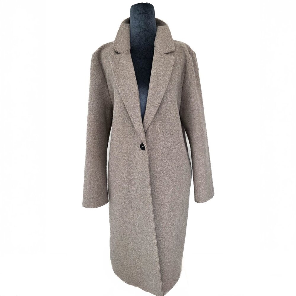 Zara Basic Soft Coat Mink Marl Notched Lapel Button Front Size XL EUC